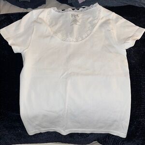 White Lace Trim T-Shirt